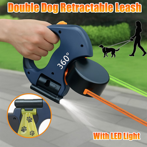 Double dog retractable leash - retractable, |