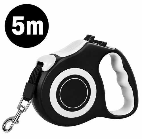 Retractable dog lead black - 5m,